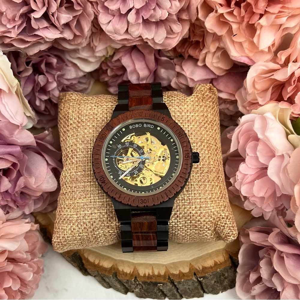Luxury Ebony & Sandalwood Automatic Kinetic Watch - Picture 6 of 16